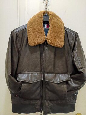 Tommy Hilfiger Bomber Jacket with Faux Fur Button Down Removable Collar